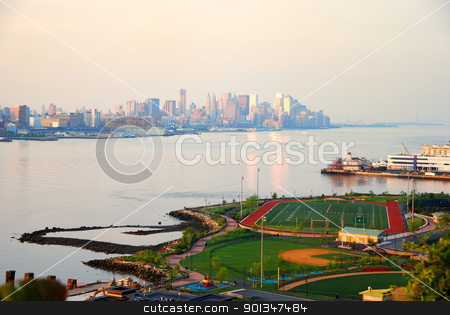 New York City Manhattan skyline New York City Manhattan skyline stock photo, New York City Manhattan skyline seen from New Jersey with skyscrapers over Hudson River in the morning by rabbit75_cut