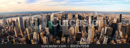 Manhattan Manhattan stock photo, New York City Manhattan aerial panorama view with New Jersey from west Hudson River and skyscrapers at sunset. by rabbit75_cut