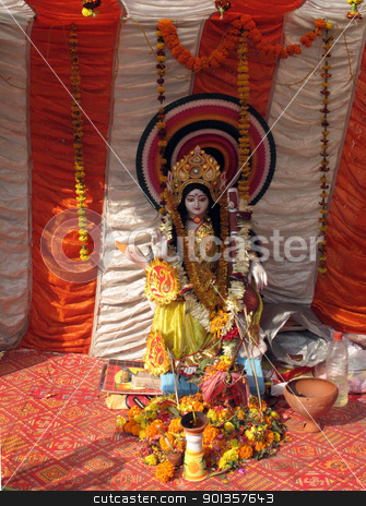 To use this stock image in your creative project, please select the size you need over to the right and click the "Add to Cart" button.
Your downloaded image will come with the Cutcaster watermark removed so don’t worry about the watermark you see on this page. Hindu Goddess Durga stock photo, Hindu Goddess Durga by Zvonimir Atletic