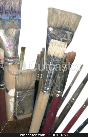To use this stock image in your creative project, please select the size you need over to the right and click the "Add to Cart" button.
Your downloaded image will come with the Cutcaster watermark removed so don’t worry about the watermark you see on this page. lots of used brushes stock photo, detail of some used brushes with paint remains by prill
