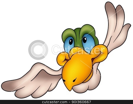 Flying Bird Flying Bird stock photo, Cheerful Flying Bird - colored cartoon illustration by derocz
