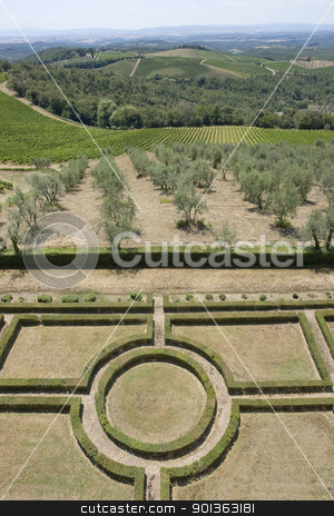 Castle of Brolio Castle of Brolio stock photo, idyllic scenery with ornamental garden around Castle of Brolio near Gaiole in Chianti, located in the italian region Tuscany by prill