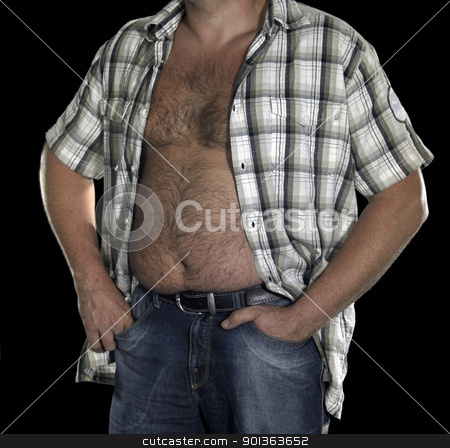 To use this stock image in your creative project, please select the size you need over to the right and click the "Add to Cart" button.
Your downloaded image will come with the Cutcaster watermark removed so don’t worry about the watermark you see on this page. belly of a corpulent man stock photo, fat male belly in black back by prill