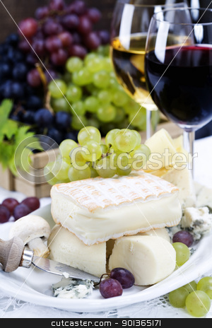 To use this stock image in your creative project, please select the size you need over to the right and click the "Add to Cart" button.
Your downloaded image will come with the Cutcaster watermark removed so don’t worry about the watermark you see on this page. Grape, wine and cheese stock photo, Grape and cheese with a bottle and glasses of red and white wine by klenova