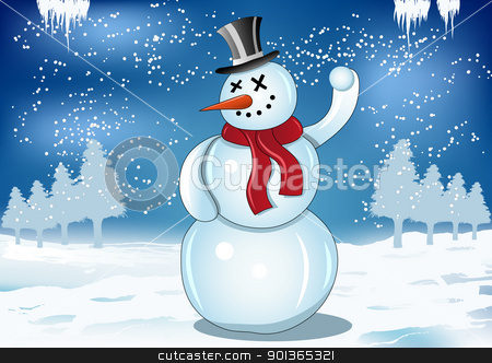 To use this stock image in your creative project, please select the size you need over to the right and click the "Add to Cart" button.
Your downloaded image will come with the Cutcaster watermark removed so don’t worry about the watermark you see on this page. Smiling snowman with red scarf and snowball stock vector clipart, Smiling snowman with red scarf and snowball on blue background illustration by aos1212