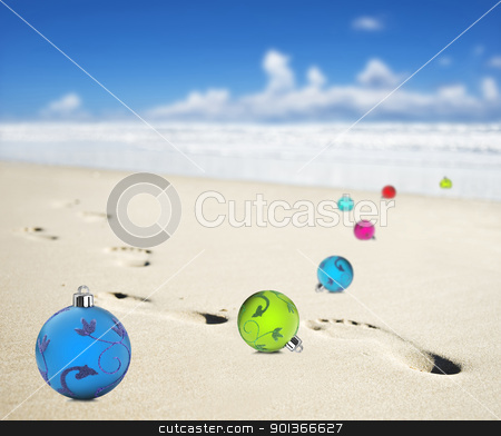 To use this stock image in your creative project, please select the size you need over to the right and click the "Add to Cart" button.
Your downloaded image will come with the Cutcaster watermark removed so don’t worry about the watermark you see on this page. Christmas baubles on a beach with footprints stock photo, Christmas baubles on a beach with footprints by tish1