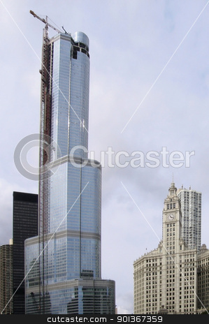 To use this stock image in your creative project, please select the size you need over to the right and click the "Add to Cart" button.
Your downloaded image will come with the Cutcaster watermark removed so don’t worry about the watermark you see on this page. Chicago city view stock photo, city view of Chicago (USA) including the construction of a skyskraper by prill