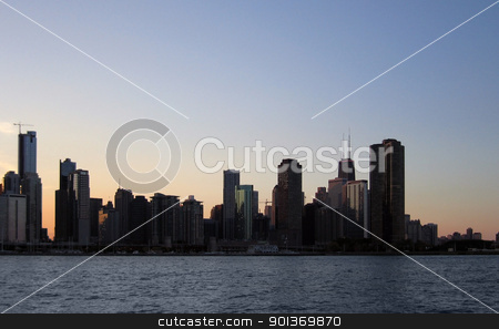 To use this stock image in your creative project, please select the size you need over to the right and click the "Add to Cart" button.
Your downloaded image will come with the Cutcaster watermark removed so don’t worry about the watermark you see on this page. waterside scenery with Chicago skyline stock photo, detail of Chicago skyline (USA) at evening time by prill