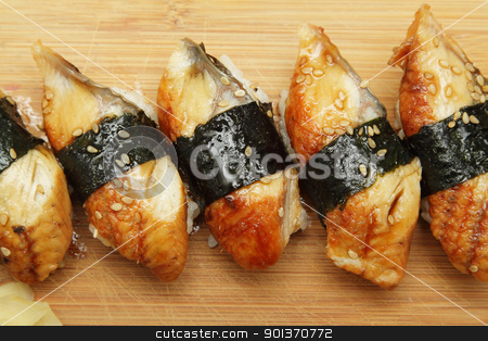 Eel sushi Eel sushi stock photo, Group of broiled eel (unagi) sushi with sesame seeds by Olena Pupirina