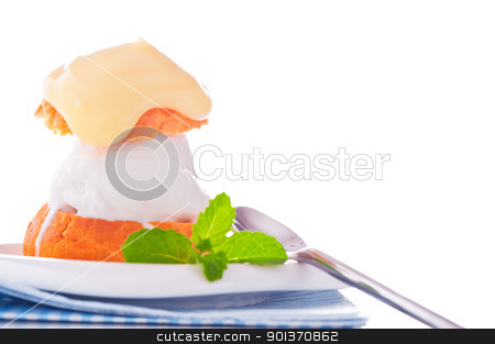 To use this stock image in your creative project, please select the size you need over to the right and click the "Add to Cart" button.
Your downloaded image will come with the Cutcaster watermark removed so don’t worry about the watermark you see on this page. Profiterole in a small plate with ice cream vanilla sauce and mi stock photo, Profiterole in a small plate with ice cream vanilla sauce and mint leaf on a white backgound by p.studio66