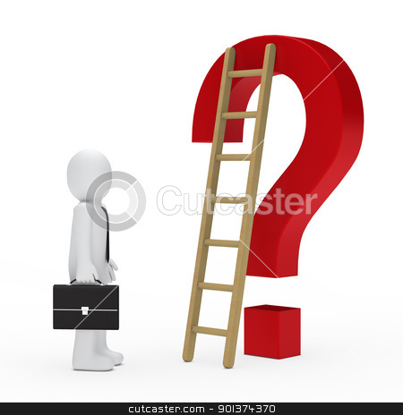 To use this stock image in your creative project, please select the size you need over to the right and click the "Add to Cart" button.
Your downloaded image will come with the Cutcaster watermark removed so don’t worry about the watermark you see on this page. business man question mark stock photo, business man briefcase look question mark ladder by d3images
