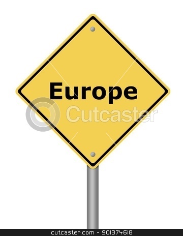 Warning Sign Europe Warning Sign Europe stock photo, Yellow warning sign on white background with the text Europe by Henrik Lehnerer