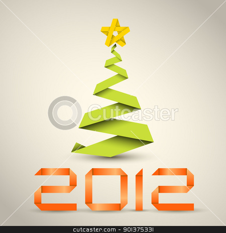 Simple vector christmas tree made from green paper stripe Simple vector christmas tree made from green paper stripe stock vector clipart, Simple vector christmas tree made from green paper stripe - original new year card by orson