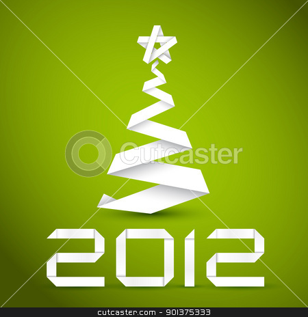 Simple vector christmas tree made from white paper stripe Simple vector christmas tree made from white paper stripe stock vector clipart, Simple vector christmas tree made from white paper stripe - original new year card by orson