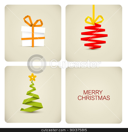 Simple vector christmas decoration made from paper Simple vector christmas decoration made from paper stock vector clipart, Simple vector christmas decoration made from white paper stripe - original new year card by orson