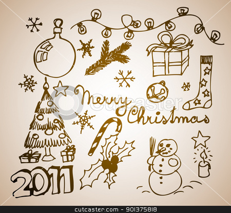 To use this stock image in your creative project, please select the size you need over to the right and click the "Add to Cart" button.
Your downloaded image will come with the Cutcaster watermark removed so don’t worry about the watermark you see on this page. Christmas doodle illustrations stock vector clipart, Vector Christmas and New Year doodle illustration by orson