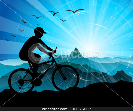 To use this stock image in your creative project, please select the size you need over to the right and click the "Add to Cart" button.
Your downloaded image will come with the Cutcaster watermark removed so don’t worry about the watermark you see on this page. Biker Silhouette with mountains stock vector clipart, Biker Silhouette with mountains and sunrise in the background by orson