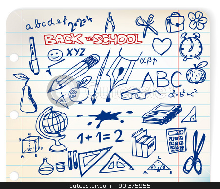 To use this stock image in your creative project, please select the size you need over to the right and click the "Add to Cart" button.
Your downloaded image will come with the Cutcaster watermark removed so don’t worry about the watermark you see on this page. set of school doodle illustrations stock vector clipart, Back to school - set of school doodle illustrations by orson