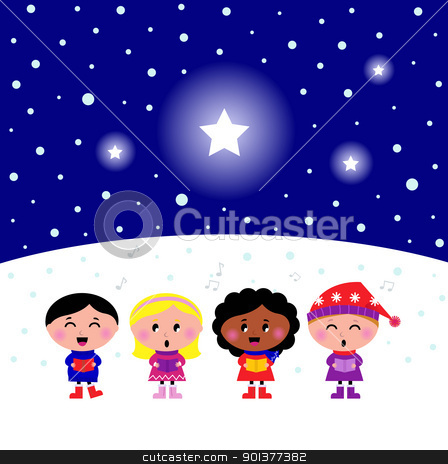 Cute multicultural Kids singing Christmas Carol song Cute multicultural Kids singing Christmas Carol song stock vector clipart, Kids singing