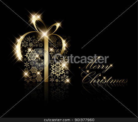 Christmas present box made from golden snowflakes Christmas present box made from golden snowflakes stock vector clipart, Christmas present box made from golden snowflakes on black (vector) by orson