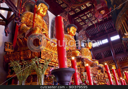 To use this stock image in your creative project, please select the size you need over to the right and click the "Add to Cart" button.
Your downloaded image will come with the Cutcaster watermark removed so don’t worry about the watermark you see on this page. Buddhist Statues Jade Buddha Temple Jufo Si Shanghai China stock photo, Buddhist Statues Jade Buddha Temple Jufo Si Shanghai China Most famous buddhist temple in Shanghai by William Perry