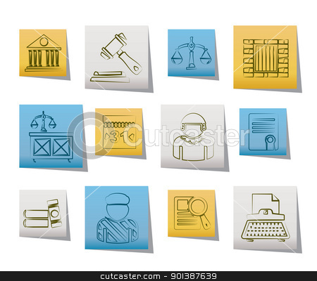 To use this stock image in your creative project, please select the size you need over to the right and click the "Add to Cart" button.
Your downloaded image will come with the Cutcaster watermark removed so don’t worry about the watermark you see on this page. Justice and Judicial System icons stock vector clipart, Justice and Judicial System icons - vector icon set by Stoyan Haytov