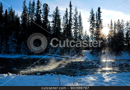 Steaming river in winter Steaming river in winter stock photo, Steaming river in winter due to geological circumstances by Ulrich Schade