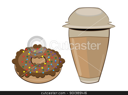 Coffee in a styrofoam cup and donut Coffee in a styrofoam cup and donut stock photo, Coffee in a styrofoam cup and donut. Vector illustration on white background by dvarg