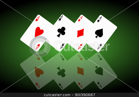 To use this stock image in your creative project, please select the size you need over to the right and click the "Add to Cart" button.
Your downloaded image will come with the Cutcaster watermark removed so don’t worry about the watermark you see on this page. Feeling lucky concept. stock photo, Illustrated four ace cards standing in formation on their corners and reflecting into foreground. Black and green background. by Samantha Craddock
