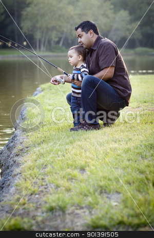 To use this stock image in your creative project, please select the size you need over to the right and click the "Add to Cart" button.
Your downloaded image will come with the Cutcaster watermark removed so don’t worry about the watermark you see on this page. Happy Young Ethnic Father and Son Fishing stock photo, Happy Young Ethnic Father and Son Fishing at the Lake. by Andy Dean