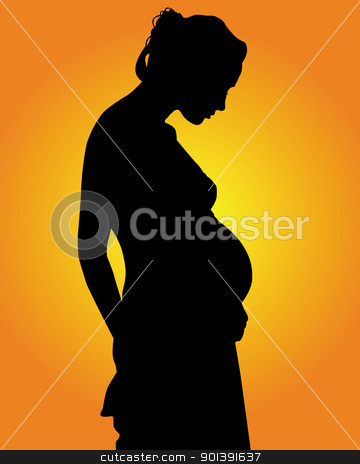 Silhouette of a pregnant woman silhouette of a pregnant woman stock vector clipart, black silhouette of a pregnant woman on orange background by Yuriy Mayboroda