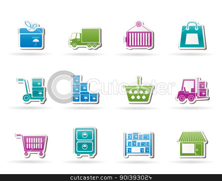To use this stock image in your creative project, please select the size you need over to the right and click the "Add to Cart" button.
Your downloaded image will come with the Cutcaster watermark removed so don’t worry about the watermark you see on this page. Storage, transportation, cargo and shipping icons stock vector clipart, Storage, transportation, cargo and shipping icons - vector icon set by Stoyan Haytov