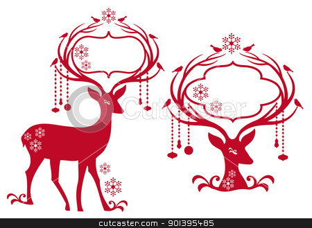 Christmas frame with reindeer, vector christmas frame with reindeer, vector stock vector clipart, reindeer with blank christmas frame, vector background by Beata Kraus