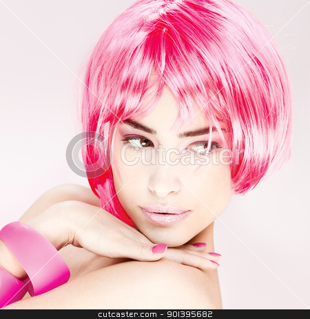 Pretty pink hair woman pretty pink hair woman stock photo, Portrait of a pretty young pink hair woman by iMarin