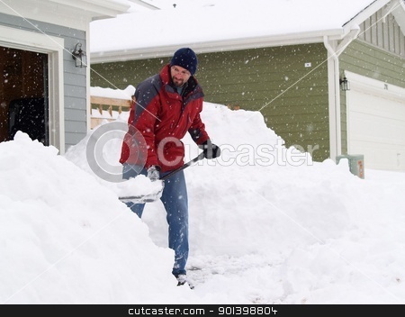 To use this stock image in your creative project, please select the size you need over to the right and click the "Add to Cart" button.
Your downloaded image will come with the Cutcaster watermark removed so don’t worry about the watermark you see on this page. snow shoveling stock photo, Man shoveling a lot of snow during a blizzard. by Cora Reed