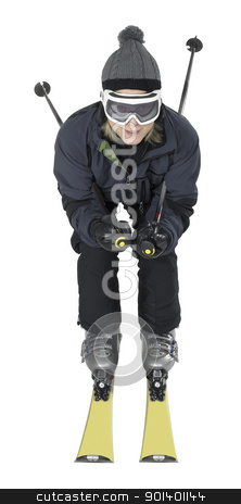 To use this stock image in your creative project, please select the size you need over to the right and click the "Add to Cart" button.
Your downloaded image will come with the Cutcaster watermark removed so don’t worry about the watermark you see on this page. skiing woman stock photo, frontal shot of a dark dressed skiing woman isolated on white by prill