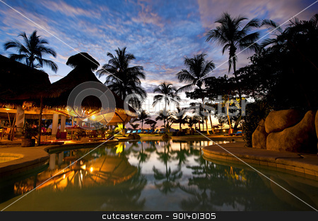 To use this stock image in your creative project, please select the size you need over to the right and click the "Add to Cart" button.
Your downloaded image will come with the Cutcaster watermark removed so don’t worry about the watermark you see on this page. Costa Rica resort stock photo, Evening picture of the swimming pool area on a resort by Kjersti Jorgensen