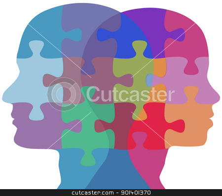 Man Woman face people problem puzzle Man Woman face people problem puzzle stock vector clipart, Man and Woman profiles face opposite ways in couple problem jigsaw puzzle by Michael Brown