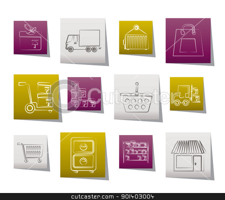 To use this stock image in your creative project, please select the size you need over to the right and click the "Add to Cart" button.
Your downloaded image will come with the Cutcaster watermark removed so don’t worry about the watermark you see on this page. Storage, transportation, cargo and shipping icons stock vector clipart, Storage, transportation, cargo and shipping icons - vector icon set by Stoyan Haytov