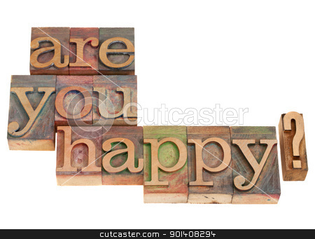 Are you happy? Are you happy? stock photo, Are you happy question in vintage grunge wood letterpress printing blocks, isolated on white by Marek Uliasz