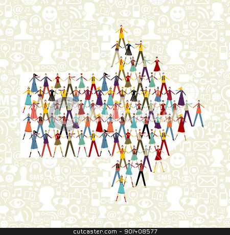 To use this stock image in your creative project, please select the size you need over to the right and click the "Add to Cart" button.
Your downloaded image will come with the Cutcaster watermark removed so don’t worry about the watermark you see on this page. Social media people in arrow icon shape stock vector clipart, Taked by hands people group in an arrow shape symbol. Social icons set pattern background. by Cienpies Design