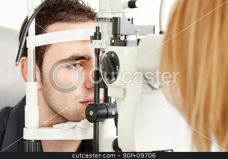 To use this stock image in your creative project, please select the size you need over to the right and click the "Add to Cart" button.
Your downloaded image will come with the Cutcaster watermark removed so don’t worry about the watermark you see on this page. Patient is having a medical attendance stock photo, Male patient is having a medical attendance at the optometrist by iMarin