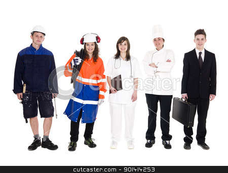 Group of people with different occupation Group of people with different occupation stock photo, Group of people with different occupation isolated on white background by Anne-Louise Quarfoth