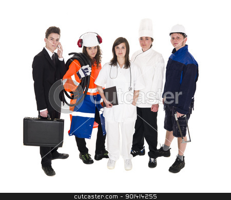 To use this stock image in your creative project, please select the size you need over to the right and click the "Add to Cart" button.
Your downloaded image will come with the Cutcaster watermark removed so don’t worry about the watermark you see on this page. Group of people with different occupation stock photo, Group of people with different occupation isolated on white background by Anne-Louise Quarfoth
