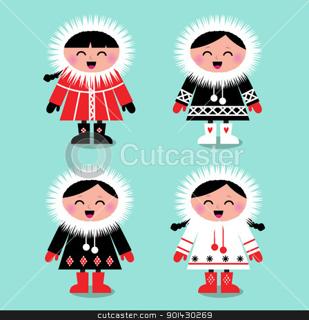 To use this stock image in your creative project, please select the size you need over to the right and click the "Add to Cart" button.
Your downloaded image will come with the Cutcaster watermark removed so don’t worry about the watermark you see on this page. Cute eskimo kids group isolated on white ( vector ) stock vector clipart, Happy eskimo children in retro style. Vector Illustration by Jana Guothova