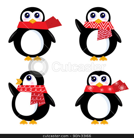 Christmas retro Penguin set isolated on white ( red ) Christmas retro Penguin set isolated on white ( red ) stock vector clipart, Cute vector Penguins isolated on white. Vector by Jana Guothova