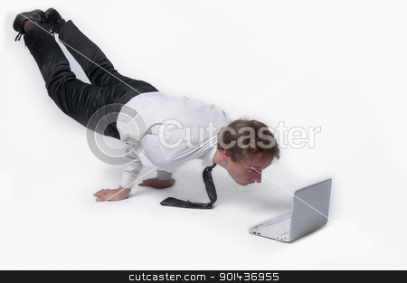 Business Yoga! Business Yoga! stock photo, Young businessman yoga before an open notebook by Artamonov Yury
