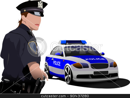 To use this stock image in your creative project, please select the size you need over to the right and click the "Add to Cart" button.
Your downloaded image will come with the Cutcaster watermark removed so don’t worry about the watermark you see on this page. Police woman standing near police car isolated on white. Vector stock vector clipart, Police woman standing near police car isolated on white. Vector illustration by Leonid Dorfman