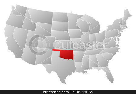 To use this stock image in your creative project, please select the size you need over to the right and click the "Add to Cart" button.
Your downloaded image will come with the Cutcaster watermark removed so don’t worry about the watermark you see on this page. Map of the United States, Oklahoma highlighted stock vector clipart, Political map of United States with the several states where Oklahoma is highlighted. by Schwabenblitz