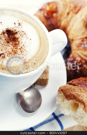 To use this stock image in your creative project, please select the size you need over to the right and click the "Add to Cart" button.
Your downloaded image will come with the Cutcaster watermark removed so don’t worry about the watermark you see on this page. coffee and croissants stock photo, Breakfast with coffee and croissants by klenova
